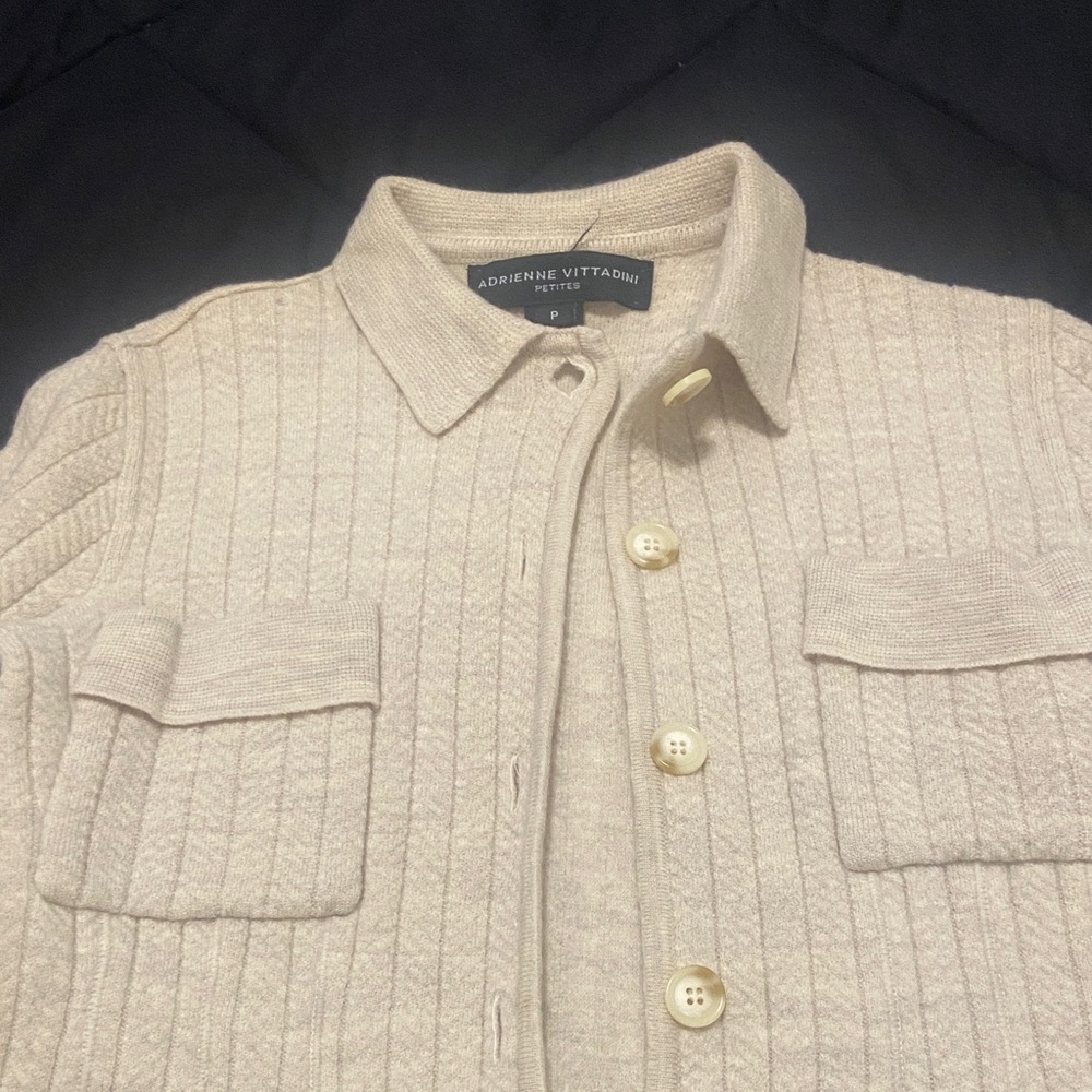 Adrienne Vittadini Cream Ribbed Cardigan